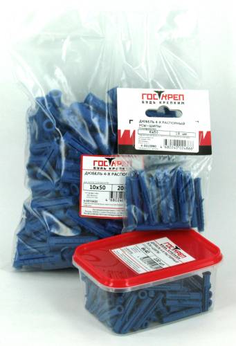 Дюбель 4-х распорный усы+шипы 12х60 полипропилен (60шт.) ГОСКРЕП-пак.