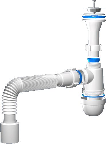Сифон АНИ C2010 1.1/4"х40 для умывальника с литым выпуском, с гибкой трубой 40х50 