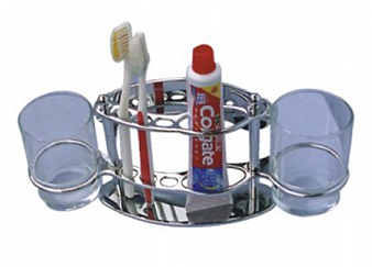 Держатель для зубных щеток,  мет., хром, с 2-мя стаканами, 