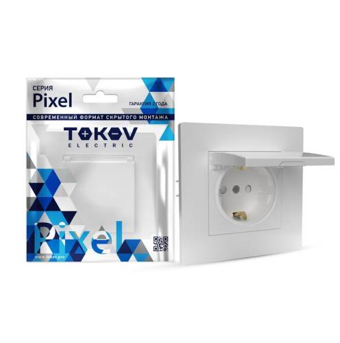 Розетка 1-м СП Pixel 16А IP20 с заземл. защ. шторки с крышкой механизм бел. TOKOV ELECTRIC TKE-PX-R1