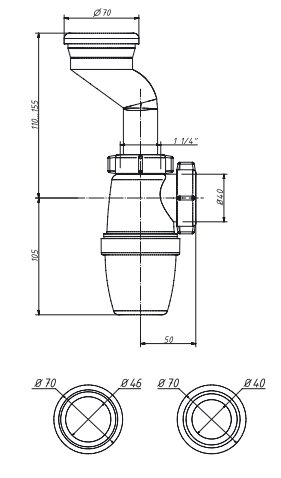 Сифон для писсуара ORIO P-3100 с манж.40/46мм б/ГТ