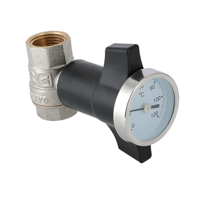 Кран шаровый 3/4", г-г, с термометром, латунь никелированная, Valtec  Кран шаровый 3/4", г-г, с термометром, латунь никелированная, Valtec