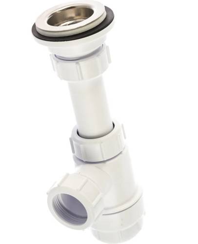 Сифон McAlpine бутылочный1 1/4"'x32 мм с выпуском 60 мм нерж. решетка, пробкой, выход компресс. D=32