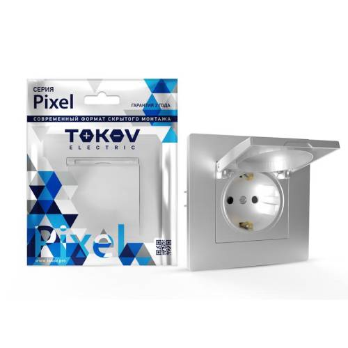 Розетка 1-м СП Pixel 16А IP20 с заземл. защ. шторки с крышкой механизм алюм. TOKOV ELECTRIC TKE-PX-R