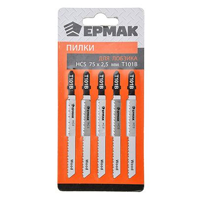 Набор пилок для эл.лобзика по ДСП, дереву и ламинату ЕРМАК 5шт.(HCS EU 75х2,5мм. T-101В) Набор пилок для эл.лобзика по ДСП, дереву и ламинату ЕРМАК 5шт.(HCS EU 75х2,5мм. T-101В)