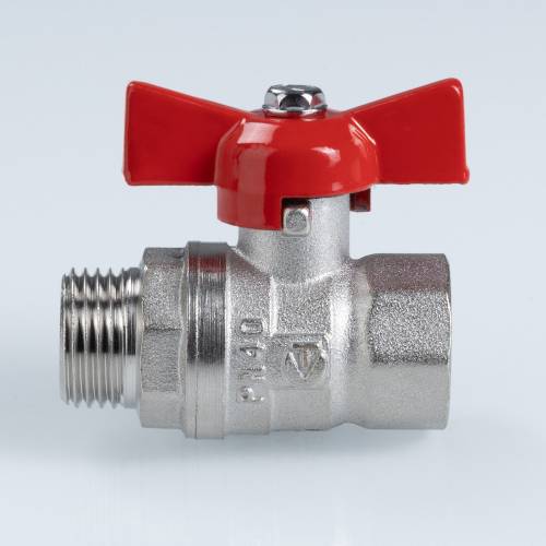 Кран шар. 1/2" г-ш (PN40) бант красн., латунь никелир. VALTEC СТАНДАРТ  Кран шар. 1/2" г-ш (PN40) бант красн., латунь никелир. VALTEC СТАНДАРТ