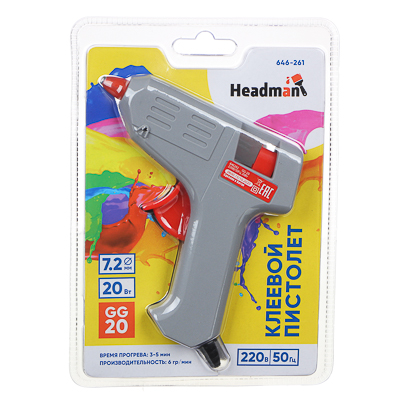 Пистолет клеевой электрический GG-20, 20Вт.наг. 3-5 мин, 6 гр/мин, +2 стержня 7мм Headman  (FALCO ) Пистолет клеевой электрический GG-20, 20Вт.наг. 3-5 мин, 6 гр/мин, +2 стержня 7мм Headman  (FALCO )