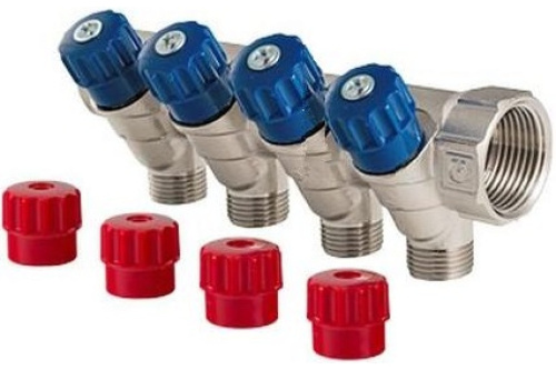 Коллектор VALTEC с регулировочными вентилями, 1"х4 вых. Евроконус 3/4