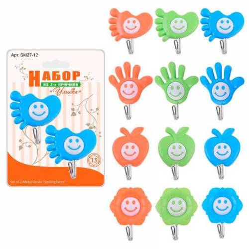 Набор 2 крючка "Улыбка" 27.12, 4 дизайна, 4 цвета, без выбора цвета