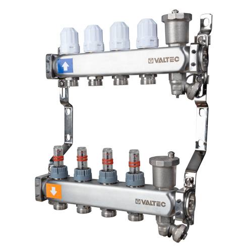 Коллекторный блок из НЕРЖ. стали с регул. клап. и расх., 1"х8 вых. Евроконус 3/4"