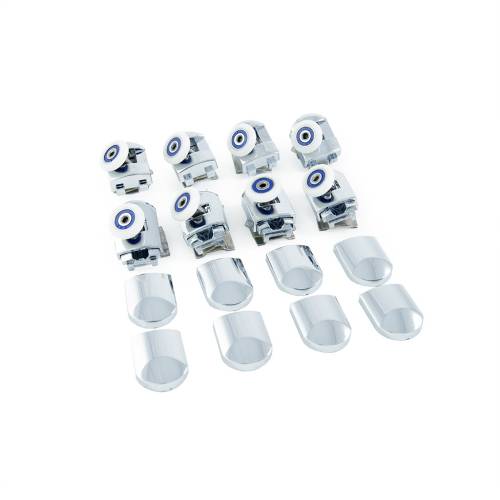 Ролики DC1008 Ø 23 мм на 2 двери, 4 верхние (одинарные) + 4 нижние (одинарные, с кнопкой) металл 