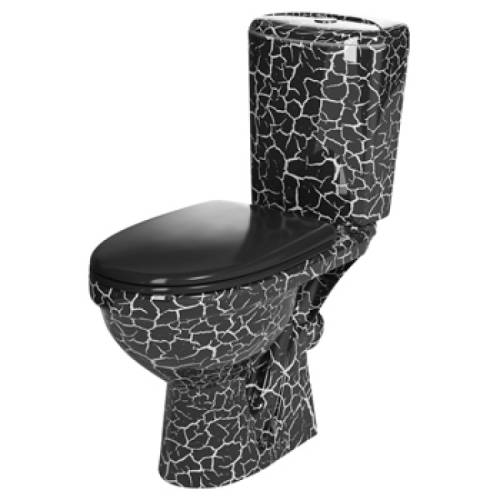 Унитаз-компакт Дон косой выпуск, антивсплеск, нижн.подв., черный кракелюр (Киров) ROSA (ЖЦ)