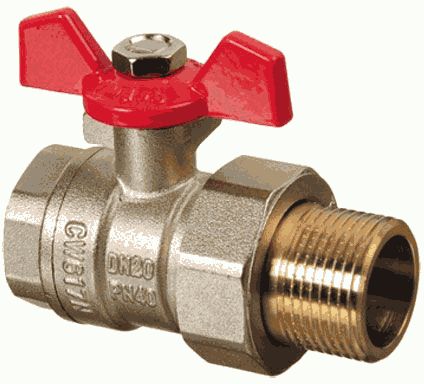 Кран американка 1' г-ш  бант красный TERMA RED 31050, шаровый никель латунь Кран американка 1' г-ш  бант красный TERMA RED 31050, шаровый никель латунь