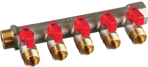 Коллектор лат. 3/4"в/н с 5-ю шар.кран. на 1/2" (нар.резьбы) TERMA (14018)