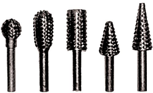 Шарошки металлические для фигурных отверстий по металлу 5шт. (36475) Шарошки металлические для фигурных отверстий по металлу 5шт. (36475)