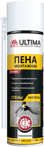 Пена Ultima бытовая всесезонная монтажная (700 мл) ручная Пена Ultima бытовая всесезонная монтажная (700 мл) ручная