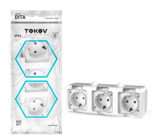 Розетка 3-м ОП Dita 16А IP54 250В с заземл. с прозр. крышкой бел.TOKOV ELECTRIC TKL-DT-R3Z-C01T-IP5