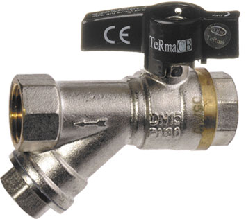 Кран шар. с фильтром косым 1/2" г-г бант TeRma CB 1/2" 30238 Кран шар. с фильтром косым 1/2" г-г бант TeRma CB 1/2" 30238