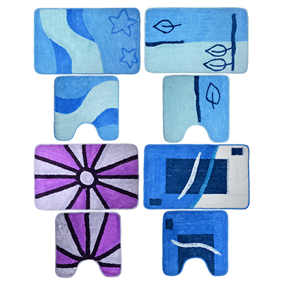 Набор ковриков 2шт для ванной и туалета, акрил, 50x80см + 50x50см, синий 4 дизайна