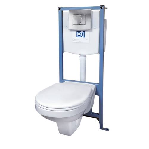 Комплект Рио подвесной с сиденьем микролифт, инсталляция DI с хром панелью ROSA (ЖЦ)