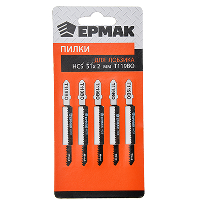Набор пилок для эл.лобзика по дереву и пластику ЕРМАК 5шт.(HCS EU 51х2мм. T-119ВО) Набор пилок для эл.лобзика по дереву и пластику ЕРМАК 5шт.(HCS EU 51х2мм. T-119ВО)