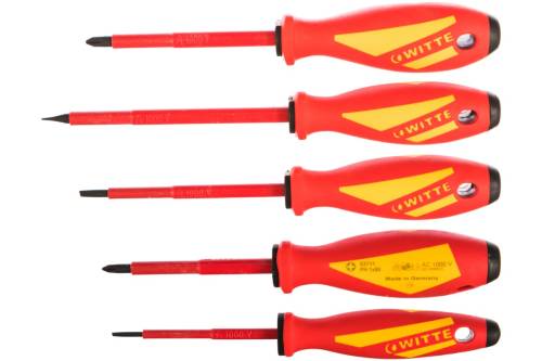 Набор отвёрток диэлектрических MAXX VDE 5 шт ( PH1/ РН2/ 2,5х75/ 4,0х100 / 5,5х125 ) WITTE Германия Набор отвёрток диэлектрических MAXX VDE 5 шт ( PH1/ РН2/ 2,5х75/ 4,0х100 / 5,5х125 ) WITTE Германия