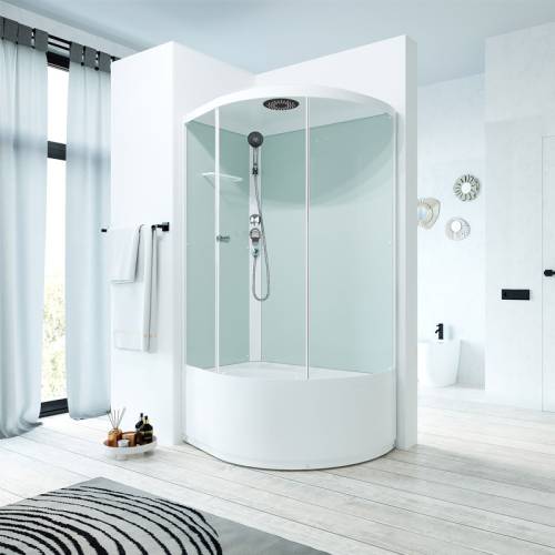 Кабина CLASSICA 120х80 высокий Left, мат.стекло, бел.стен., бел. проф. MB01014