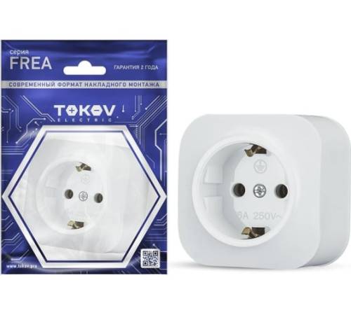 Розетка 1-м ОП Frea 16А IP20 250В с заземл. АБС-пластик бел. TOKOV ELECTRIC TKE-FR-R1Z-C01