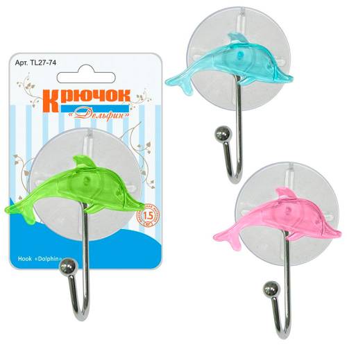 Крючок на присоске "Дельфин" 27.74, 3 цвета, без выбора цвета