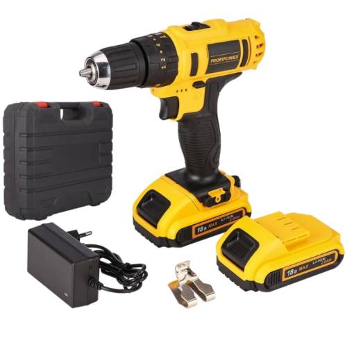 Дрель-шуруповерт аккумуляторная ProfiPower DW-18BT (18В, Li-Ion-2,0Ач, 20Нм, набор оснастки, кейс) Дрель-шуруповерт аккумуляторная ProfiPower DW-18BT (18В, Li-Ion-2,0Ач, 20Нм, набор оснастки, кейс)