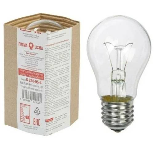 Лампа накаливания Б 95Вт E27 230В (верс.) Лисма 305000200\305003100