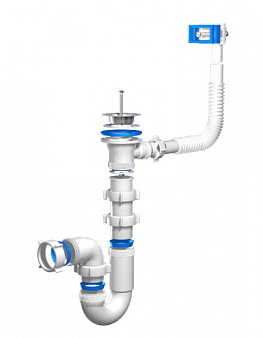 Сифон АНИ D0140 прямоточн. с переливом, 32-40 мм, выпуск с гайкой.