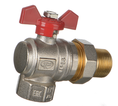 Кран американка 3/4' г-ш  бант  УГЛОВОЙ Terma-RED, IVR, SGL шаровый никель латунь Кран американка 3/4' г-ш  бант  УГЛОВОЙ Terma-RED, IVR, SGL шаровый никель латунь