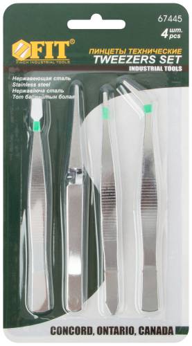 Набор пинцетов, 4 пр., нержавеющ. сталь "FIT" (67445) Набор пинцетов, 4 пр., нержавеющ. сталь "FIT" (67445)