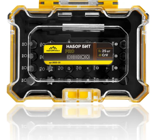 Набор бит 25 предметов с адаптером vertextools 0033-25 Набор бит 25 предметов с адаптером vertextools 0033-25