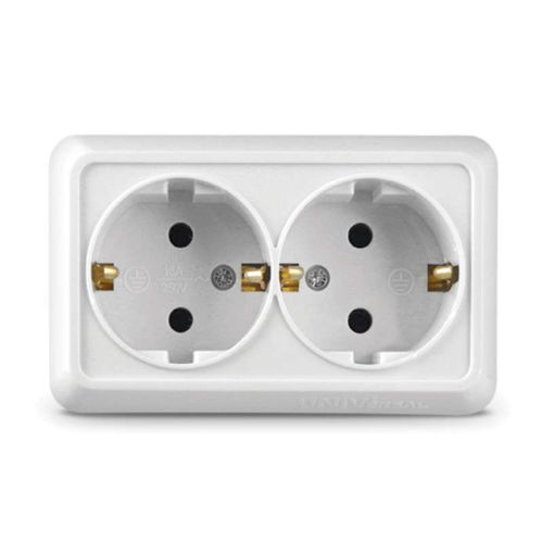 Розетка 2-м ОП Олимп 16А IP20 с заземл. бел. UNIVersal О0128, накладной