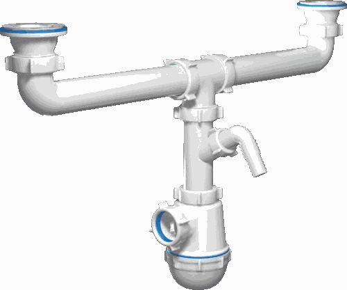 Сифон двойной АНИ Грот A3500  1.1/2" x 40, малые чаши, с отводом для стир.маш.. 