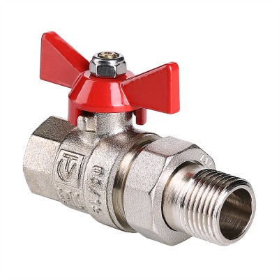 Кран американка 3/4' г-ш  бант красный VALTEC Base, шаровый никель латунь (ЖЦ) Кран американка 3/4' г-ш  бант красный VALTEC Base, шаровый никель латунь (ЖЦ)