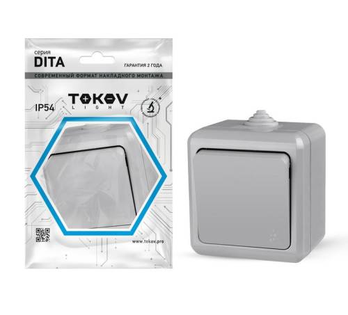 Выключатель 1-кл. ОП Dita IP54 10А 250В сер. TOKOV ELECTRIC TKL- DT-V1-C06-IP54