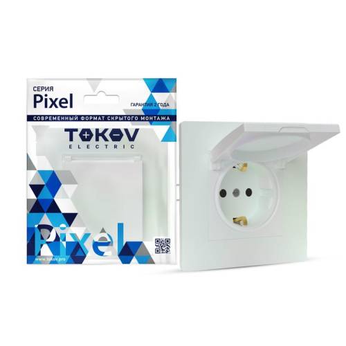 Розетка 1-м СП Pixel 16А IP20 с заземл. защ. шторки с крышкой механизм перламутр. TOKOV ELECTRIC TKE