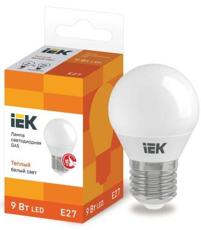Лампа светод. ECO G45 9Вт шар 3000К E27 230В IEK LLE-G45-9-230-30-E27